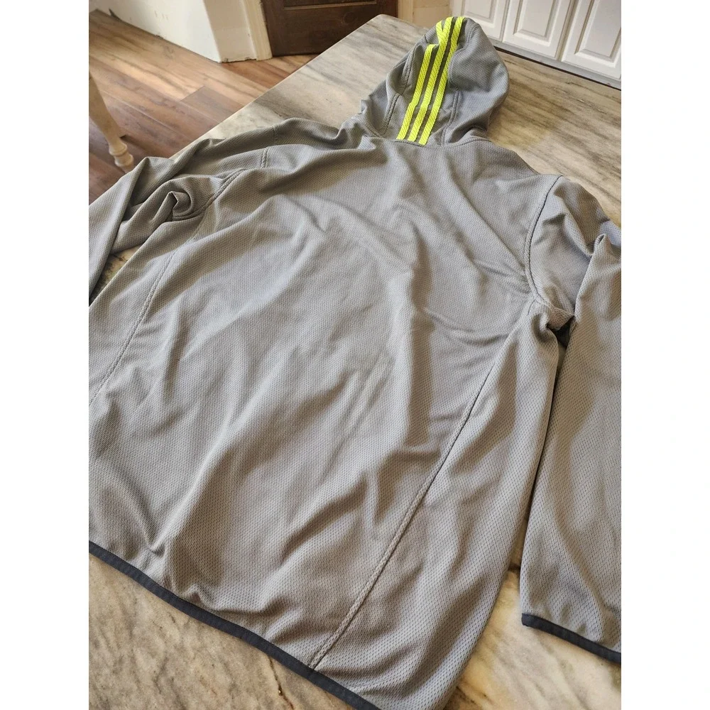 Adidas Mens 2XL Gray Neon Yellow Full Zip Mesh Fleece Lined Hoodie Jacket